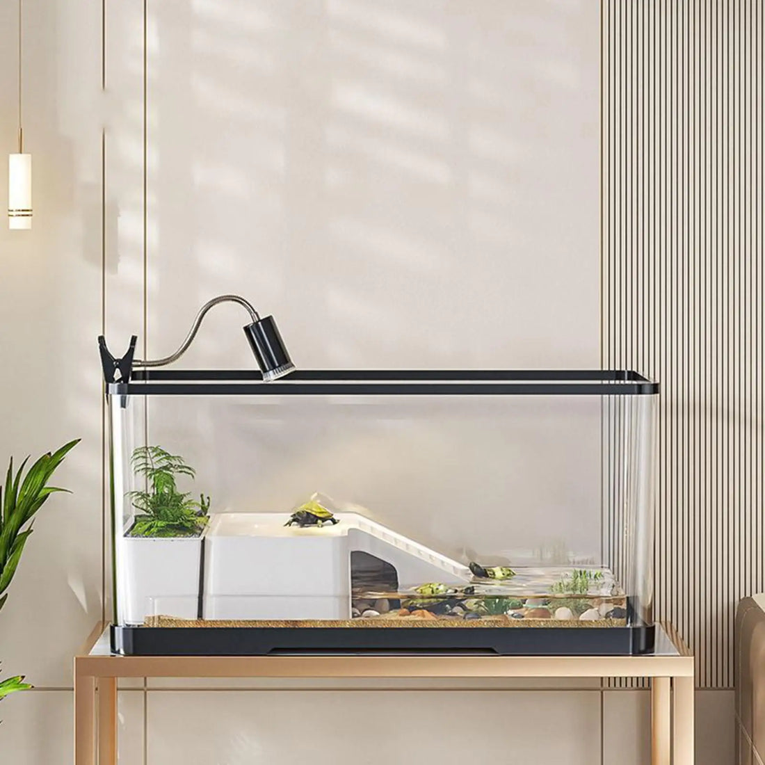 Plastic Fish Tank Household Aquarium Turtle Tank with Basking Platform For Crabs Fishes Amphibians Reptiles Small Fish Tank