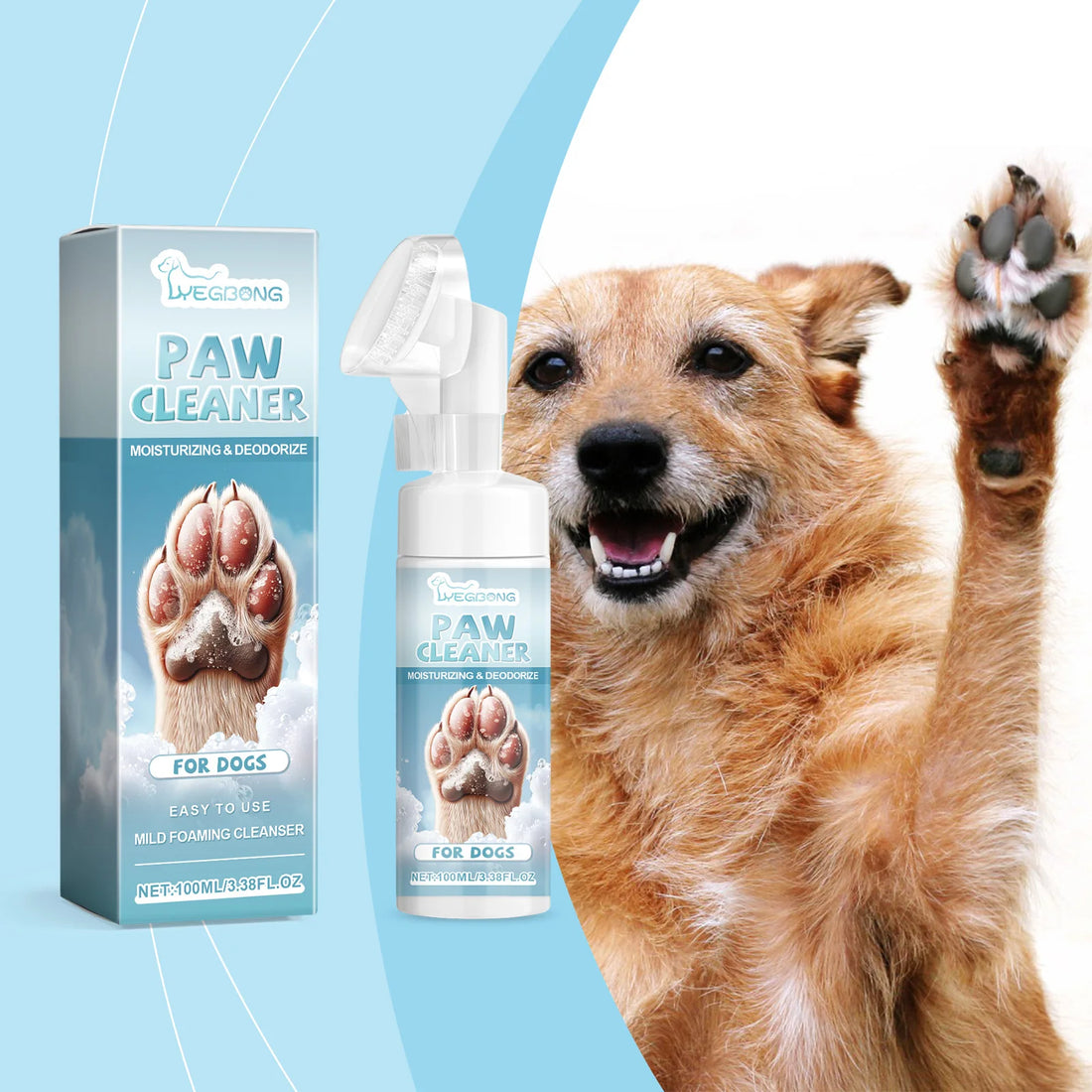Yegbong 100ml Pets Foot Cleansing Foam Mousse Clean Mud Waterless Paw Cleanser Remove Odor Nourish Pet Paw Wash Foam Cleaner