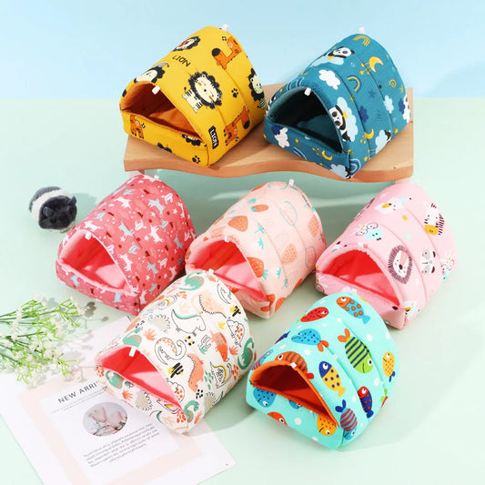 Cute Cartoon Rabbit Squirrel Mini Cage Guinea Pig Nest Small Animal Mice Rat Pet Sleeping Bed Hamster House Winter Warm Soft Mat