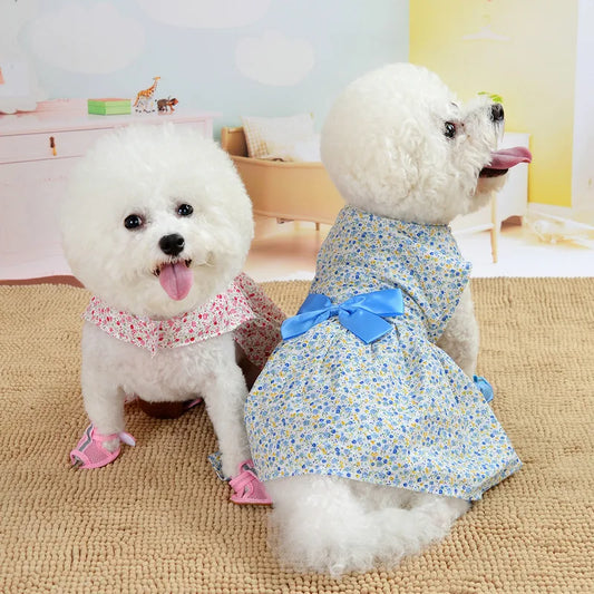 Summer Floral Bow Dog Dress Pet Wedding Dresses For Chihuahua Pug Yorkie Clothing Puppy Cat Products Dog Clothes for Small Dogs