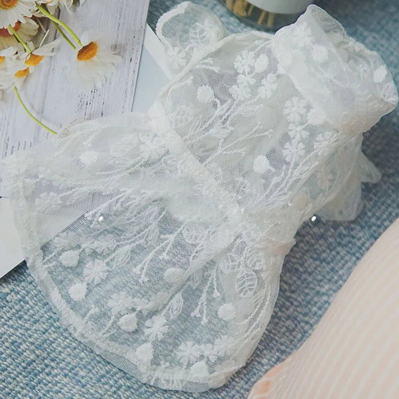 White Lace Princess Dog Weeding Dress Cool Mesh Girl Dresses For Cat Dog Clothes O-neck Small Medium Dogs Chihuahua Pet Skirt XL