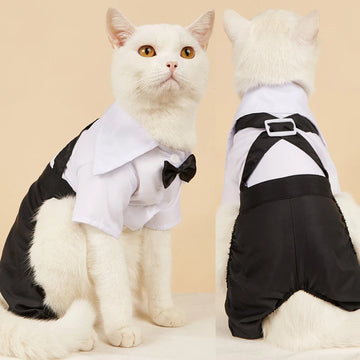 Western Mens Suit for Cats Formal Onesie Cat Clothes Festival Wedding Dog Costumes Bow Tie Puppy Tuxedo Shirt Overall for Yorkie