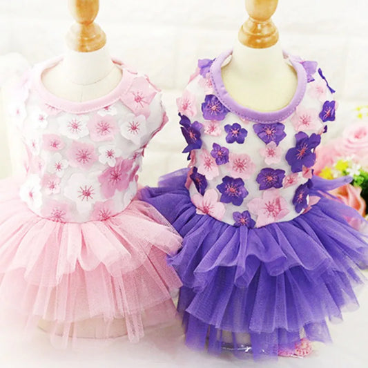 Dog Dress Pet Princess Dress Sweet Puppy Dresses Summer Pet Floral Gauze Dog Vest Apparel For Dogs And Cats