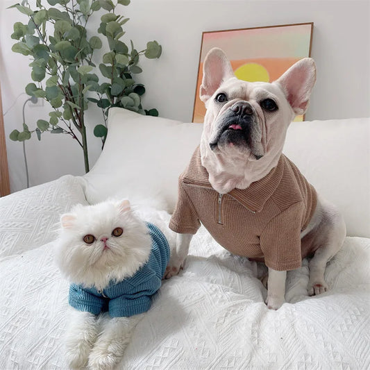 Dog Stand-up Collar Zipper Bottoming Shirt Method Fight Corgi Schnauzer Cat Thick Warm Sweater Simple Dog Christmas Sweater