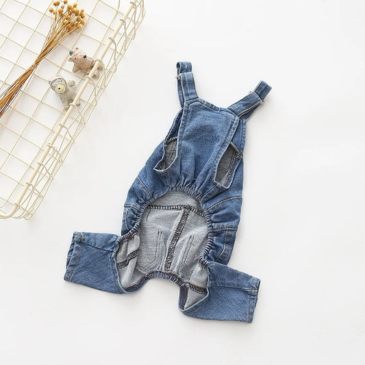 Pet Dog Washed Denim Comfortable Elastic Jeans Pet Bib Pants Dog Jumpsuit Casual Bib Dog Clothes for Small Dogs Boy