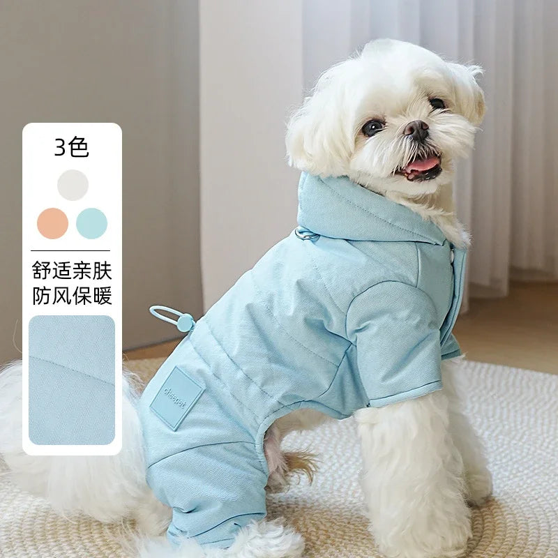 Autumn Winter Pet Four Legged Hooded Jacket Jumpsuit  Teddy Small Dog Parkas Pulled Worn with Thick Pet Clothing Puppy Clothes