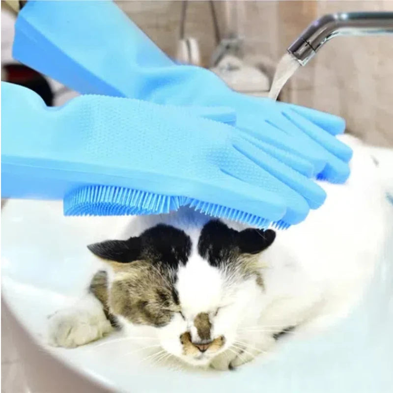 Silicone Bathing Glove for Cats - Gentle Pet Bath Brush and Massager - Efficient Cat Grooming Tool Shampoo brush