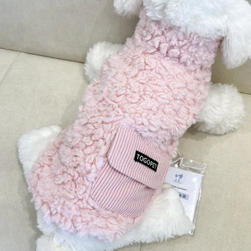 Pet Autumn/Winter High Collar Lamb Velvet Coat Vest Cat Teddy Bear Corduroy Pocket Vest Small Puppy Schnauzer Velvet Clothes