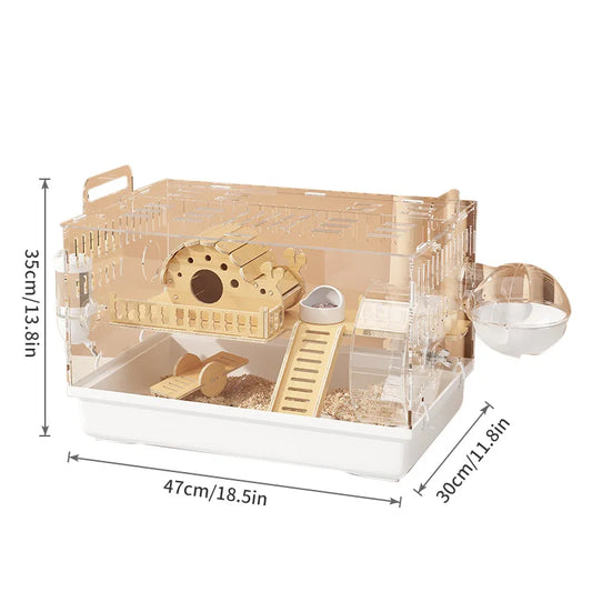 8 In 1 Acrylic Hamster Cage Wooden Small Animal Cage Accessories & Toys 2-Layer Small Pet House For Dwarf Hamsters Mice Gerbils