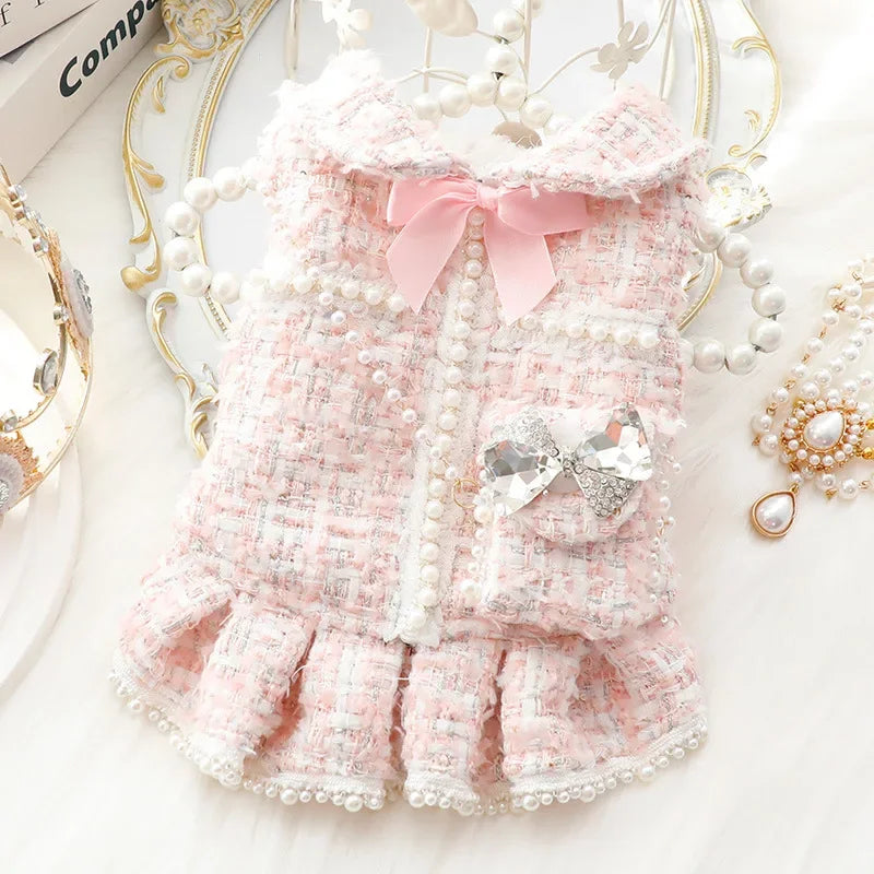 Ins New Winter Dog Clothes Cat Princess Dress Backpack Pink Luxury Fashion Design Dog Thickened Skirt Dog Christmas Clothes