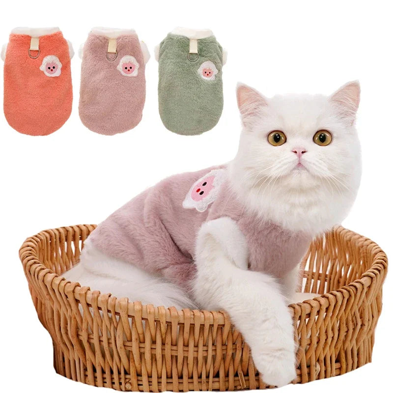 Warm Fleece Cat Clothes Winter Soft Pet Vest for Puppy Kitten Coat Cat Plush Warm Outfits Chihuahua Yorkie Ragdoll-Cat Costumes