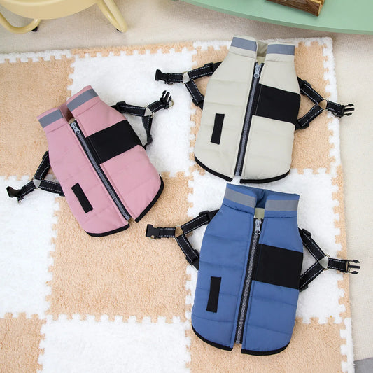 Autumn Winter Lamb Fleece Coat Pet Dog Parkas Warm Reflective Straps Traction Coat Thickened Dog Clothes Tank Top Puppy Clothes