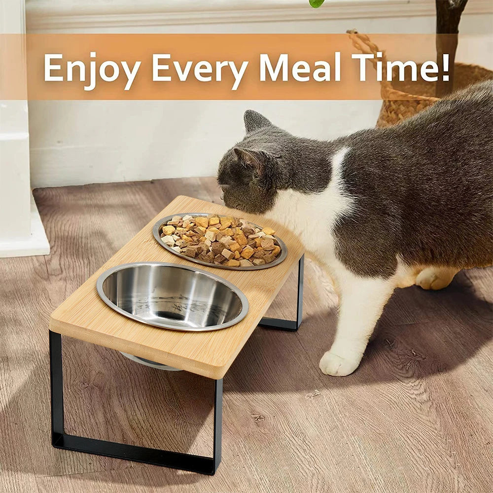 15° tilted heightened pet bowl heightened dog bowl with stainless steel food bowl feeder suitable for cats and puppies