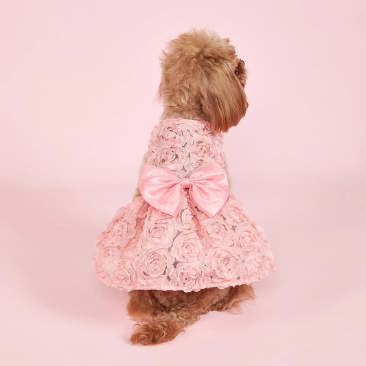 Dog Princess Dress Embroidered Flower Pet Pink Bowknot Princess Clothes Puppy Pet Spring Summer Dresses