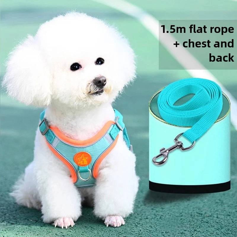Adjustable Design Reflective Breathable Vest Style Puppy Harness and Rope for Comfortable Walking for Pets