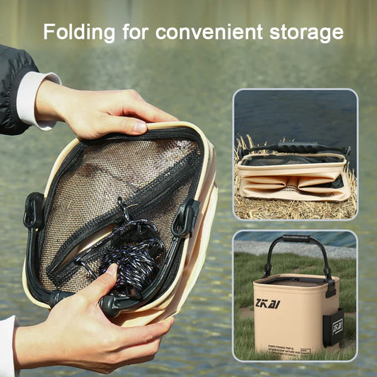 8L/13L Multifunction Folding Fishing Bucket With Ergonomic Handle Bucket Waterproof Outdoor Camping Bucket Fishing Accessories