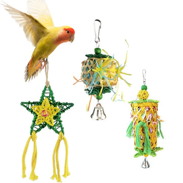 Super Value 3-Piece Bird Toy Assortment: Shreddable Foraging Star & Natural Fiber Ropes for Parrot Chewing Enrichment Birds Toys