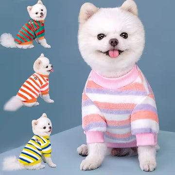 Winter Fleece Pet Clothes Striped Puppy Dog Coat Jacket Small Medium Dogs Sweatshirt Cute Costume Pet Outfits