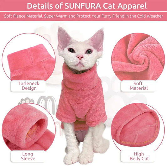 Sphynx Cat Sweater Coat Turtleneck Winter Warm Hairless Cat Clothes Soft Fluff Pullover Shirt Puppy Jacket Chihuahua Clothing