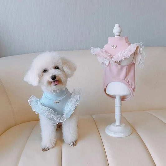 Pet Clothing Autumn and Winter Base Shirt Lace Flying Sleeves Ladies Base Vest Small Teddy Bear Dog Clothes for Small Dogs