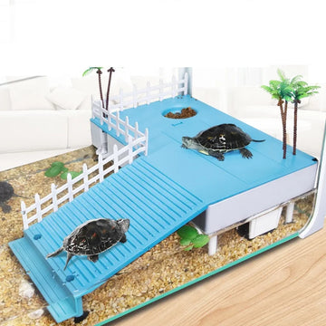 Reptile Tortoise Terrace Turtle Tank Floating Basking Platform Turtle Pier Terrapin Dock Reptile Ramp Platform with Water Pump