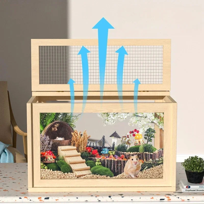 Hamster Cage Acrylic Panoramic Transparent Djungarian Hamster Flower Branch Mouse Solid Wood Special Insulation Feeding Box