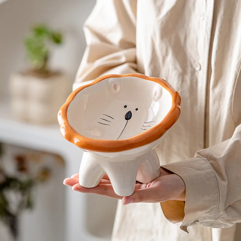 Cute Cat Bowl Ceramic New Neck  Cat Food  Cat Water Bowl To Prevent Upset Pet Bowl Food Utensils