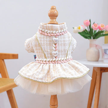 Pet Woolen Dress Dog Cat Coat Pet Pearl Plush Coat Patchwork Gauze Skirt Dog Fluffy Dress Dog Clothes for Small Dogs Puppy