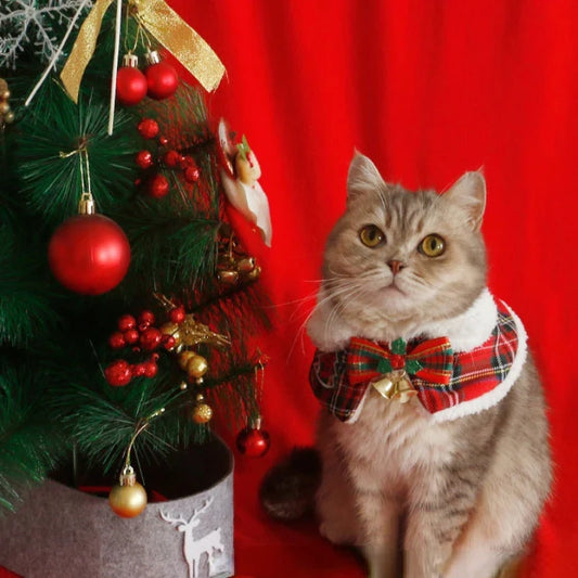 Cat Christmas Cloak Dog New Year Shawl Pet Scarf English Short Autumn Winter Clothing Warm Teddy Collar Dog Accessories