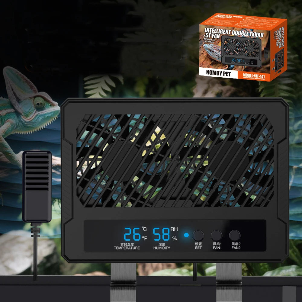 1.45W Double Row Fan Reptiles Amphibians Lizard Crawling Pet Feeding Box Constant Temperature Humidity Integrated Screen Display