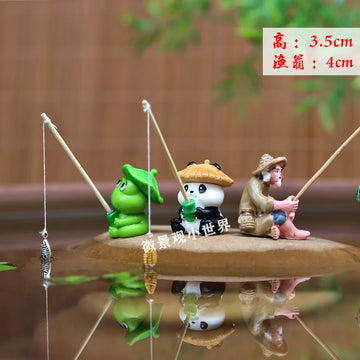 Aquarium Decoration Mini Fishing Panda Fishing Frog Fish Tank DIY Landscaping Ornaments Home Garden Pond Decorations
