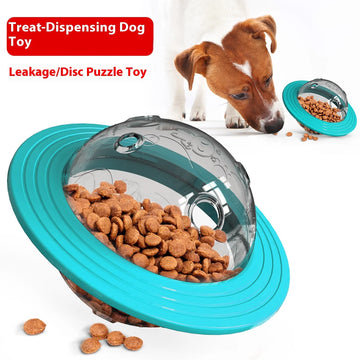 Indestructible Dog Toy Flying Saucer Treat Dispenser - Non-Tip Wobble Feeder Chew Proof UFO Puzzle for Aggressive Chewers