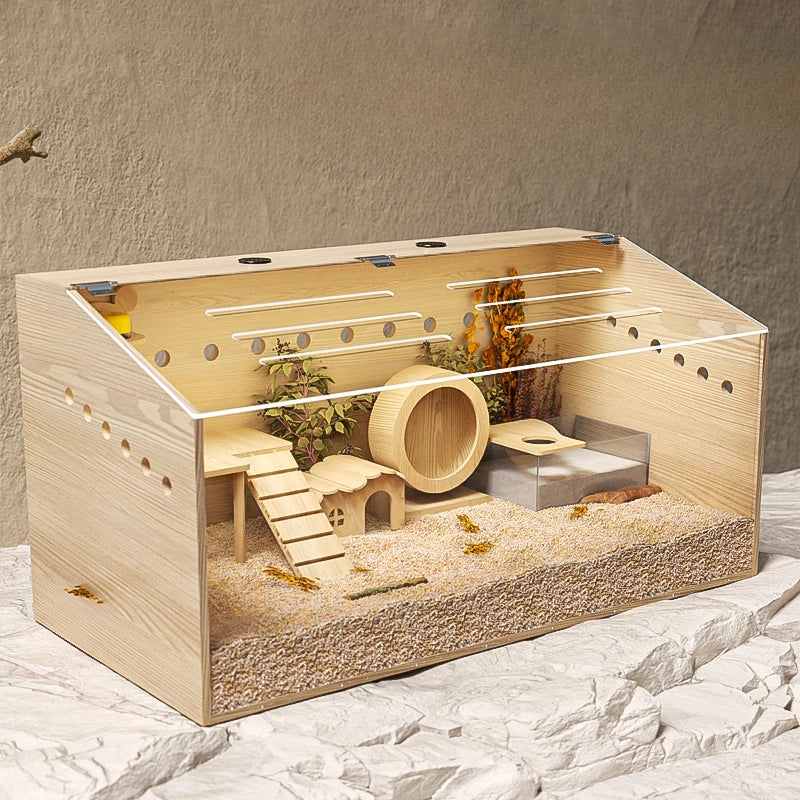 For POPO solid wood hamster vicarium acrylic villa pet hedgehog wood cage wooden luxury golden bear cage