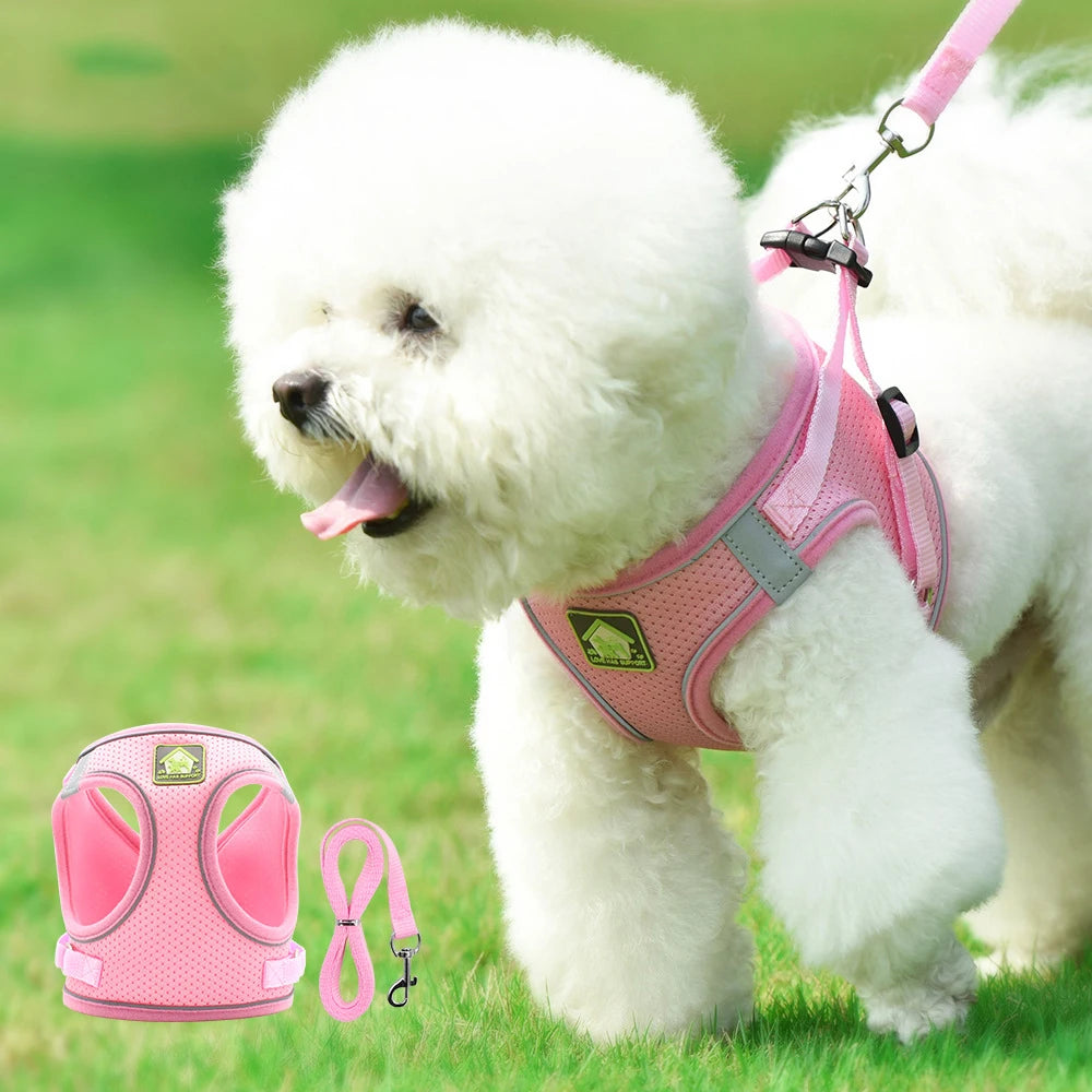 Dog Harness Pet Leash Vest-style Cat Breathable Adjustable Rope Reflective Pet Supplies Small Medium Dog Walking Harness Lead