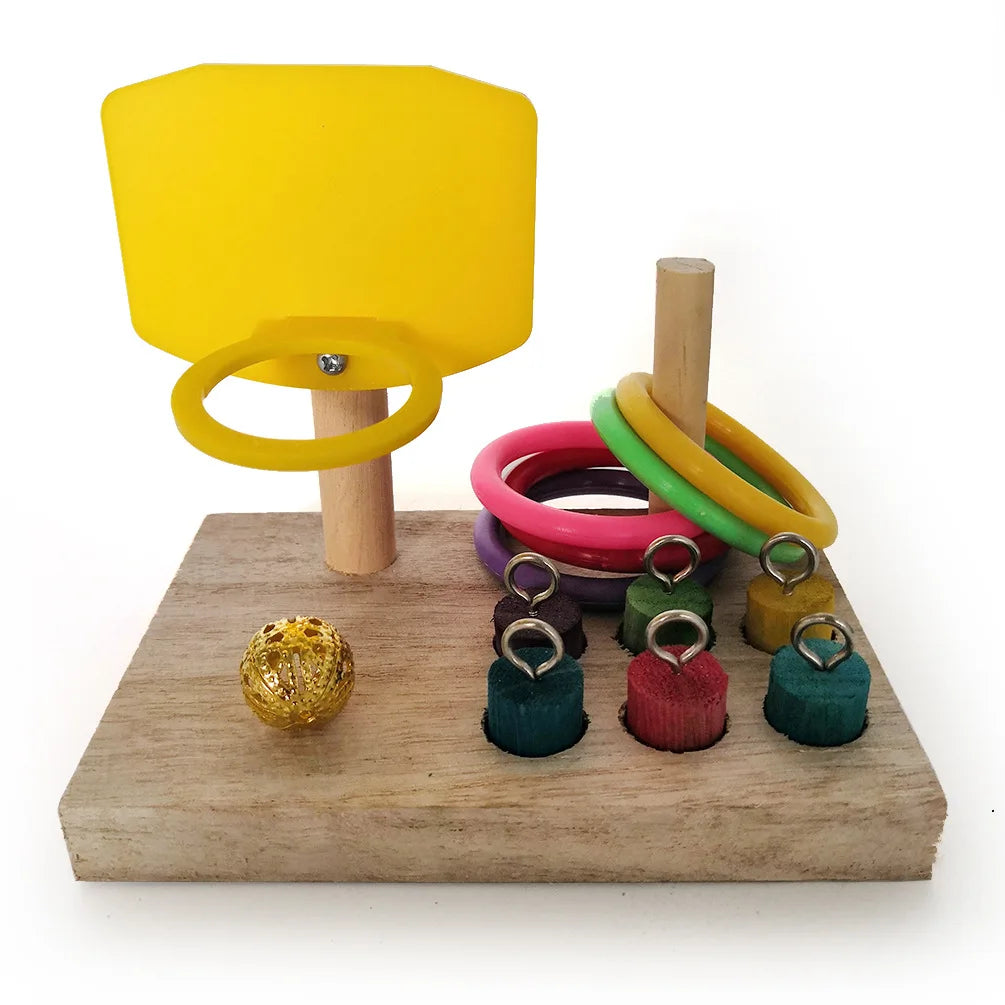 Bird Training Toy Set Parrot Tabletop Intelligence Bird Toys Puzzle Basketball Plastic Rings Intelligence Training Chew Bird Toy