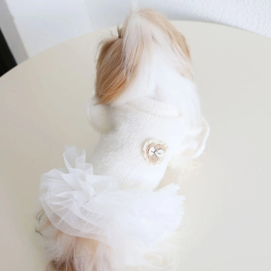 Autumn and Winter Mesh Puff Skirt Plush Splicing Coat Wedding Dress Cat Pet Clothes Dog Dresses for Small Dogs Puppy Clothes