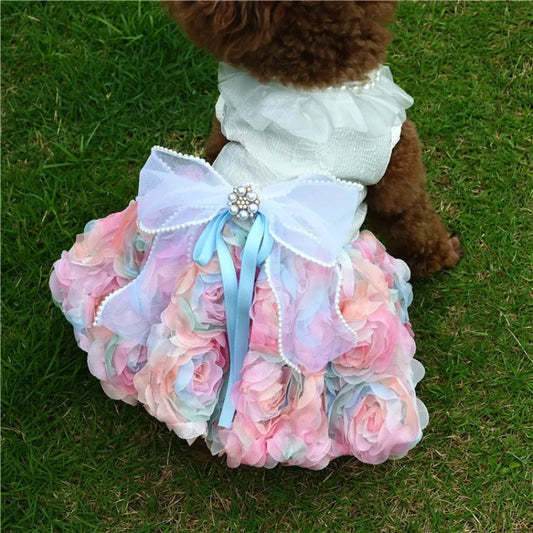 New Pet Three-dimensional Chiffon Flower Skirt Spring Summer Pet Dog and Cat Clothes Teddy Bichon Pomeranian Small Dog