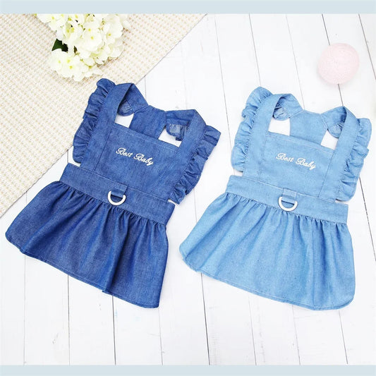 Cute Dog Denim Dress for Small Medium Dog Clothes Wedding Skrit Princess Dress Spring Summer Soft Sweet Skirt Pet Clothing