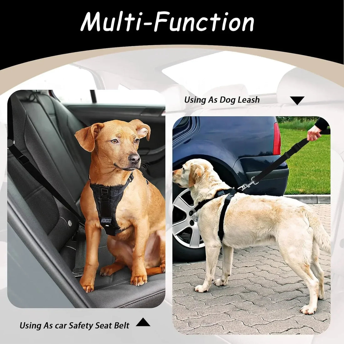 3 in 1 Pet Dog Car Seatbelt Leash, Retractable Restraint Secures to Vehicle Headrest & Dog Seatbelt Tether with Poop Bag Holder