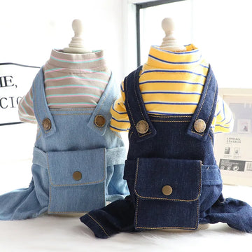 Pet Dog Clothes Jumpsuit Coat Plaid Tshirt Denim Pants Puppy Cat Jumpsuit Overalls For Small Dogs  Pet Kitten Tracksuit