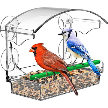 Acrylic Window Bird Feeder Clear Bird House With Suction Cups,Removable Tray and Perch Weatherproof Outdoor Bird Food Container