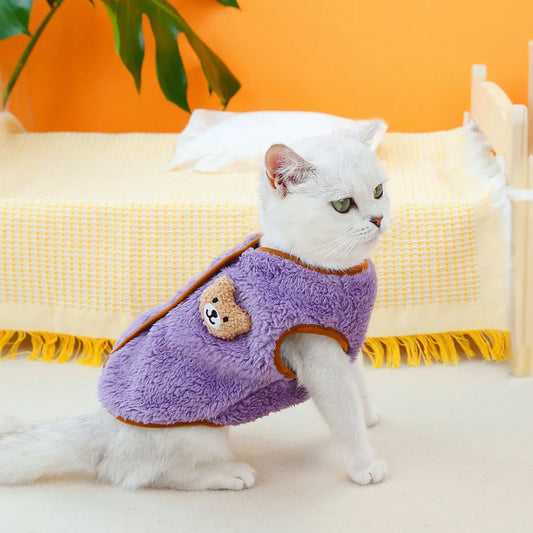 Leisure Pet Cat Clothes Winter Warm Sweatshirt Soft Cozy Cat Costume Kitten Cardigan Puppy Vest Small Dog Jacket Ropa Para Gatos