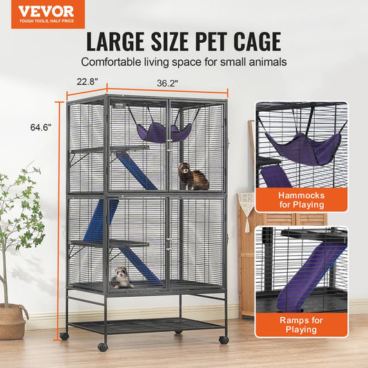 VEVOR 64.6" Rolling Metal Ferret Cage Large 4-Tier Critter Nation Cage Small Animal Cage for Pet Rats Hamster Guinea Chinchilla