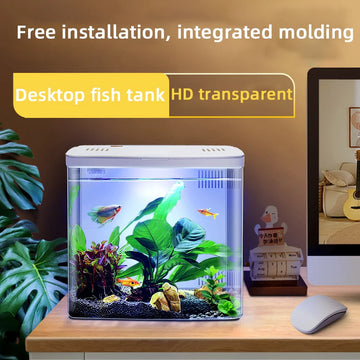 Self circulating household desktop fish tank, living room landscaping, small aquarium, back filter goldfish tank