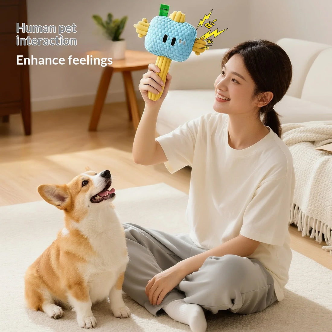 Squeaky Plush Hammer Dog Toy - Self Play Boredom Relief Rope Knot Chew Proof Tug of War for Puppies Pets