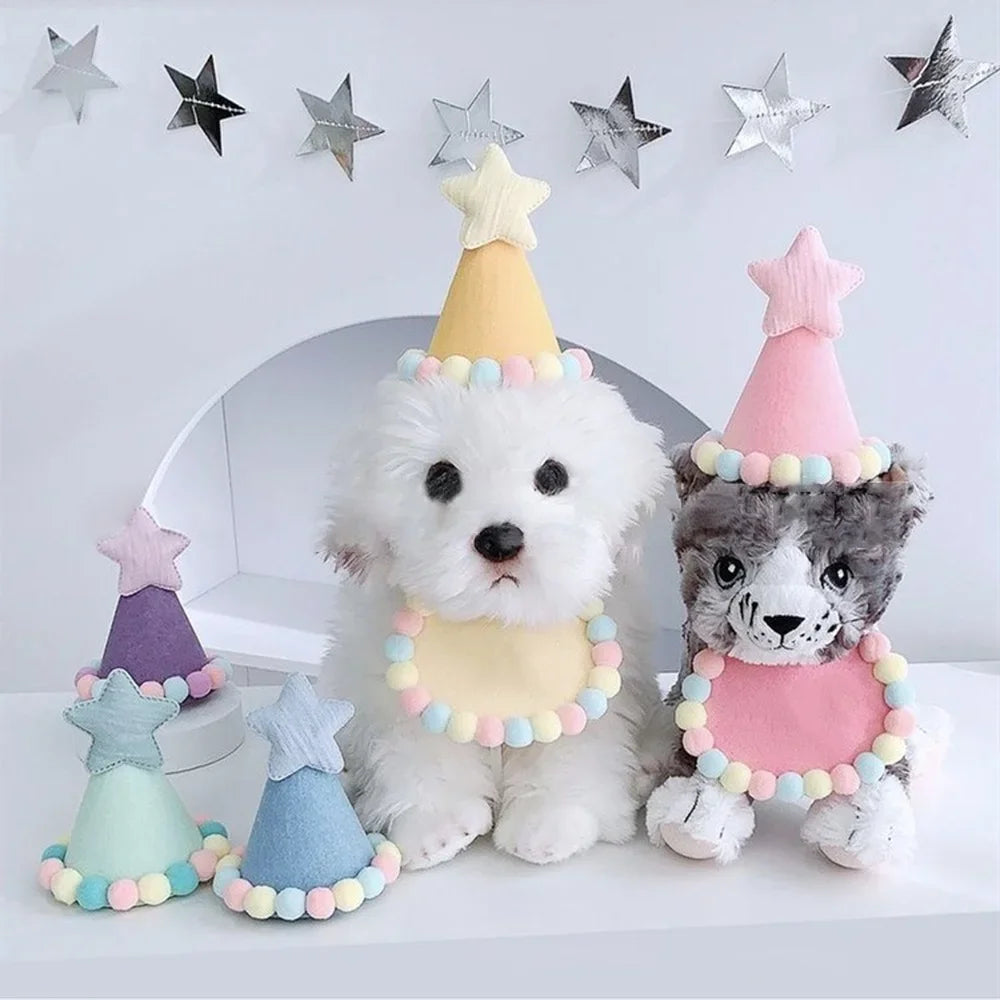 Ice Cream Color Small Pet Dog Cat Cute Birthday Hat Star Birthday Party Bib Drool Pocket Dog Birthday Dog Hats Cat Accessories