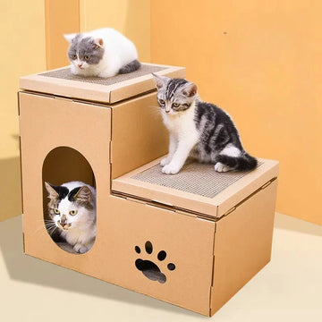Multi-Level Cat House with kitten Scratcher Durable Cat Condo with Scratching Mat Reversible Scratching Board