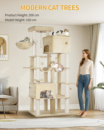 Hzuaneri Cat Scratching Post ,with 10 Scratching Posts, 2 Caves, 2 Hammocks, Large Platform, Cat Brushes, Basket, for Large Cats