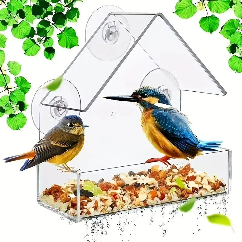 NEW Window Type Bird Feeder, Reusable Tray, Waterproof Transparent Squirrel Food Container, Outdoor Suction Cup Installation