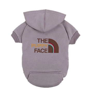 Fleece Dog Sweatshirt with Outdoor Inspired Graphic, Brown Puppy Hoodie, Small/Medium Dog Outfit, "Puppy Face" Slogan Clothes